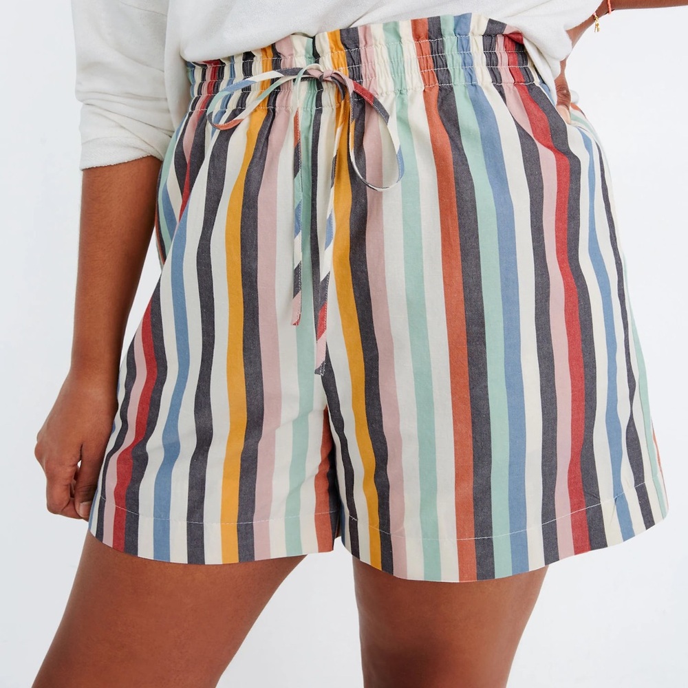 Madewell Smocked-Waist Pull-On Shorts in Rainbow Stripe Sz S $49.50